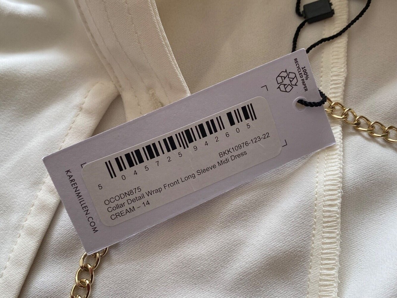 Karen Millen Collar Detail Wrap Front Long Sleeve Midi Dress weiß Größe 42