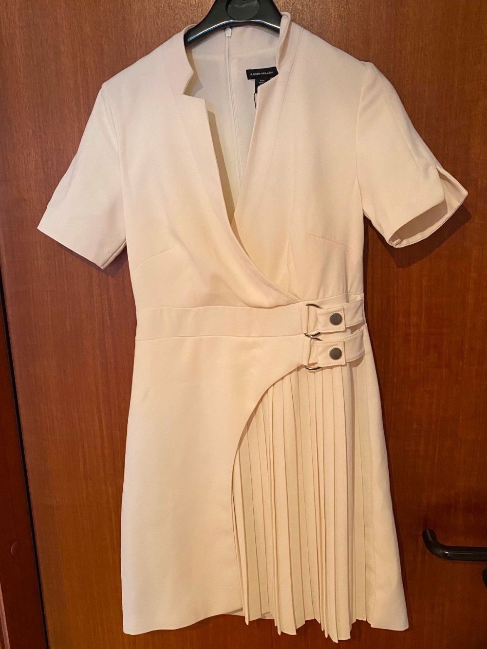 Karen Millen Tailord Military Pleat Notch Neck Wrap Mini Dress XS