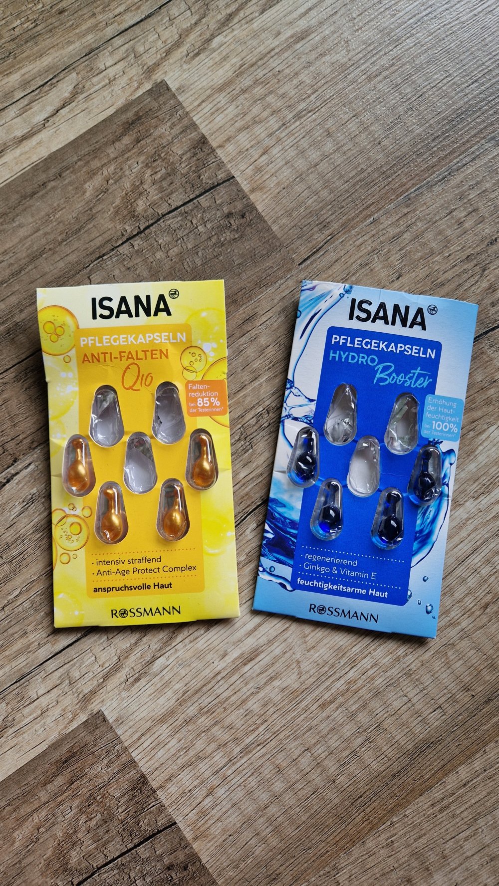 Isana Pflegekapseln - Antifalten Q10 und Hydro Booster