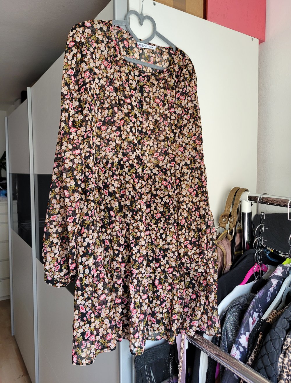 Zara Kleid L Blüten Print Chiffon Minikleid Tunika