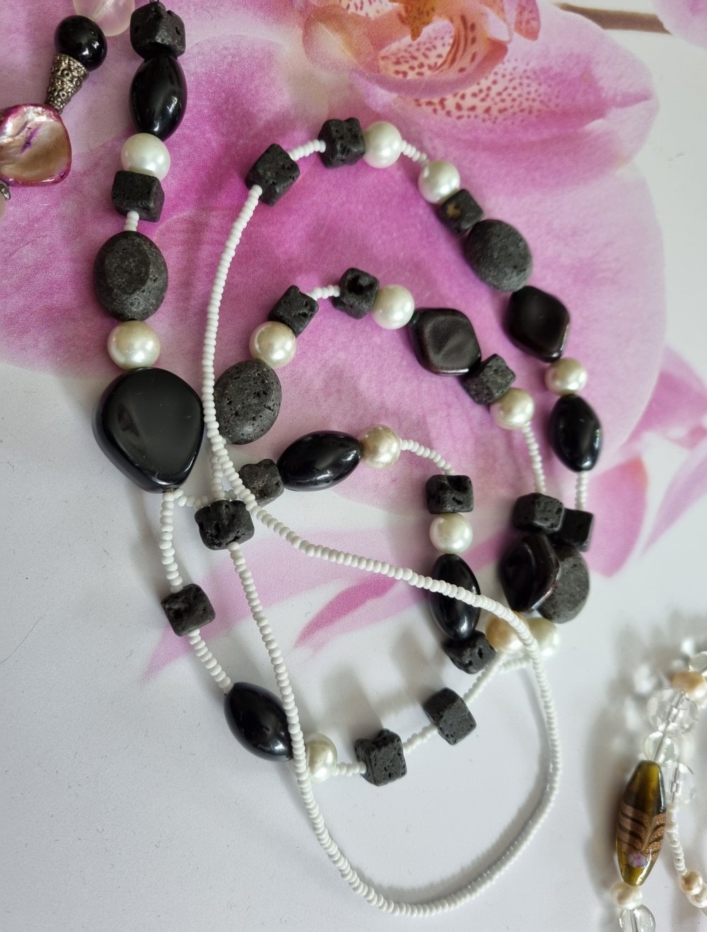 Y-Kette Lava Stein Perlen Unikat Schmuck Top Hippie festival look