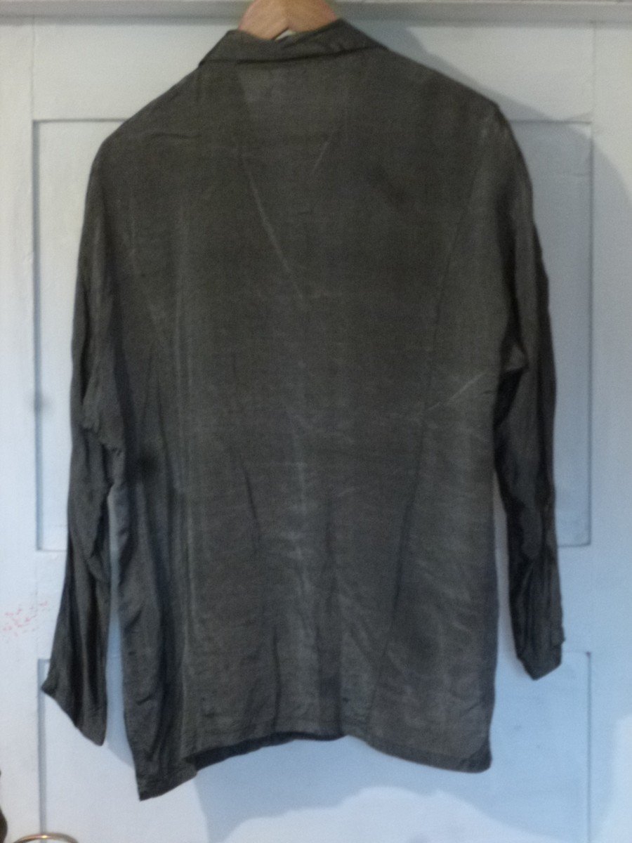  Bluse Gr.36/38 Langarm glänzend anthrazit mit schwarz-silbernen Applikationen