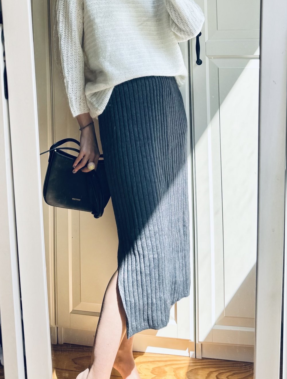 Rock Midi Strick Grau elastischen Bund Größe XS - S