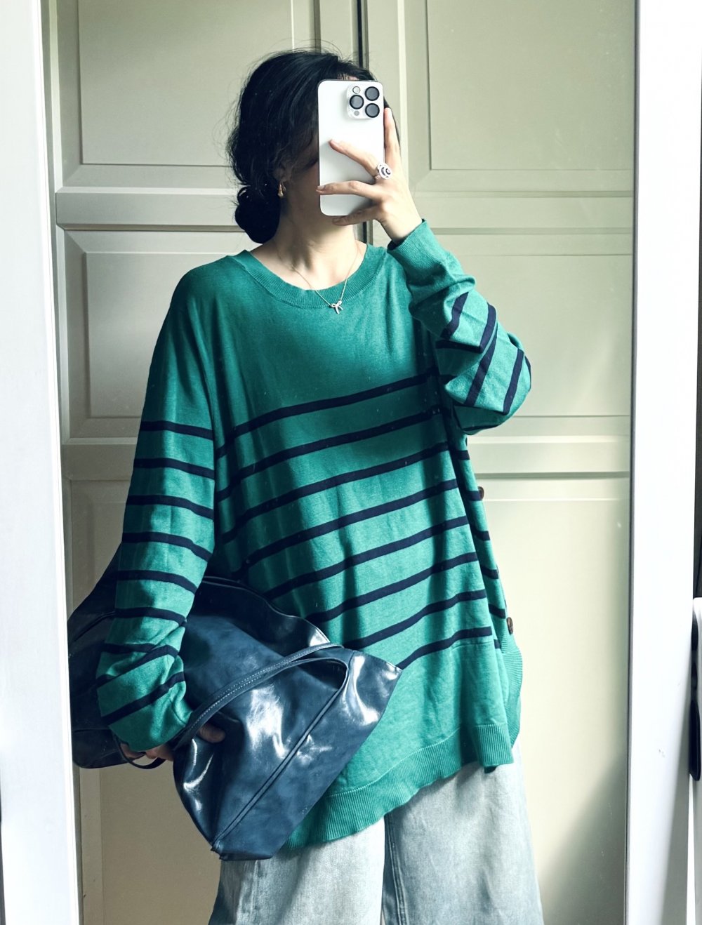 Strickpullover dünn lang grün blau XXL