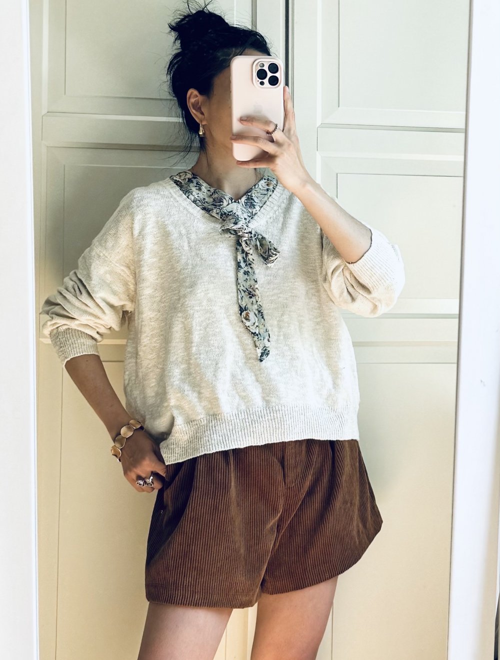 Pullover Bluse 2er Set Blumenmuster Weiß Größe XS