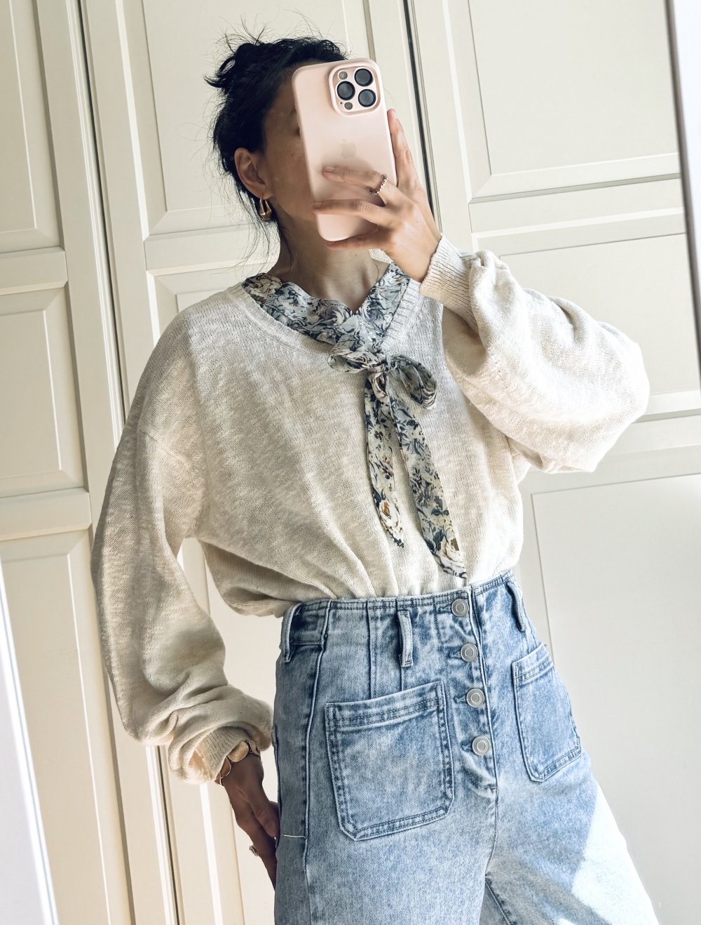 Pullover Bluse 2er Set Blumenmuster Weiß Größe XS