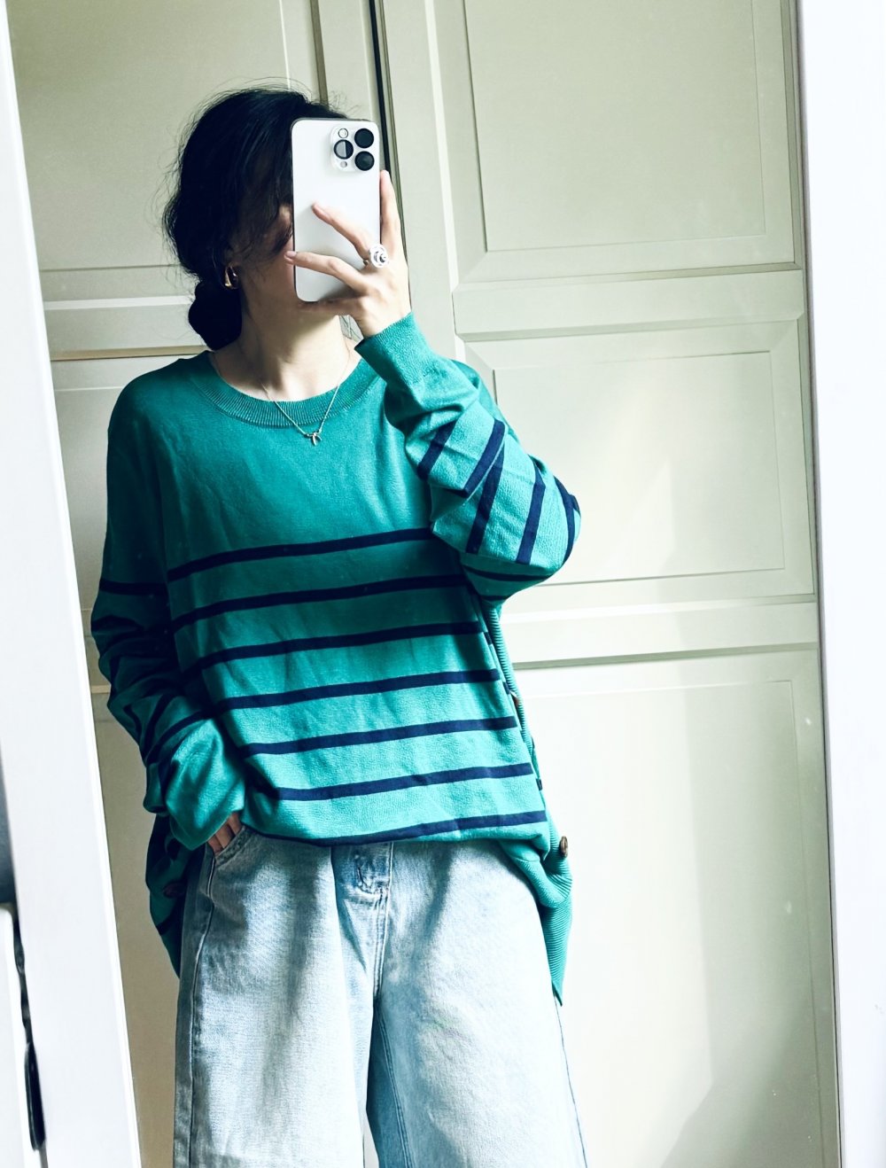 Strickpullover dünn lang grün blau XXL