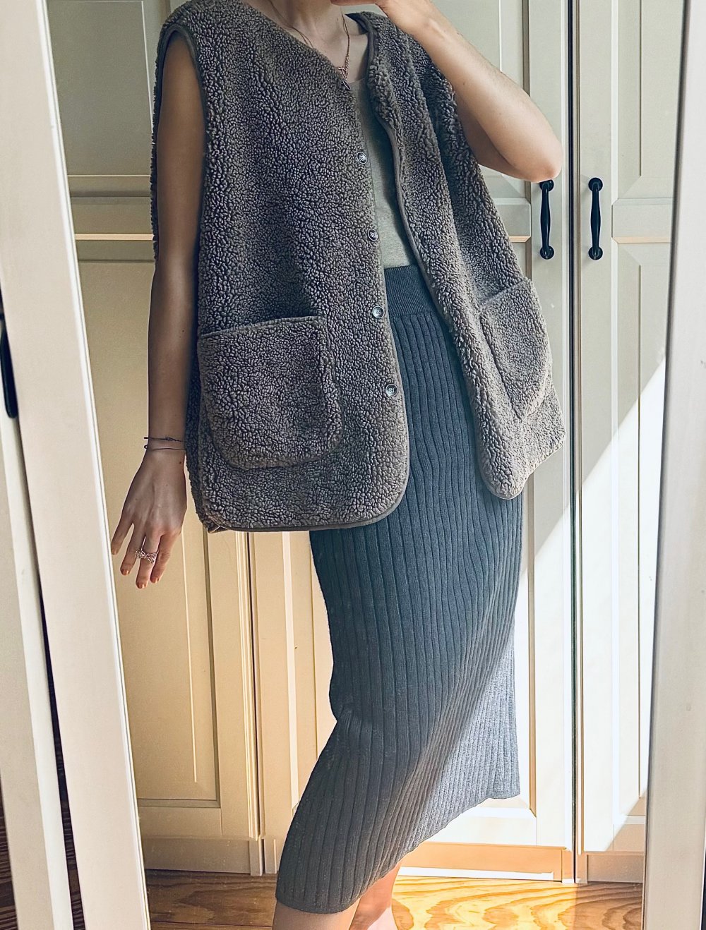 Rock Midi Strick Grau elastischen Bund Größe XS - S