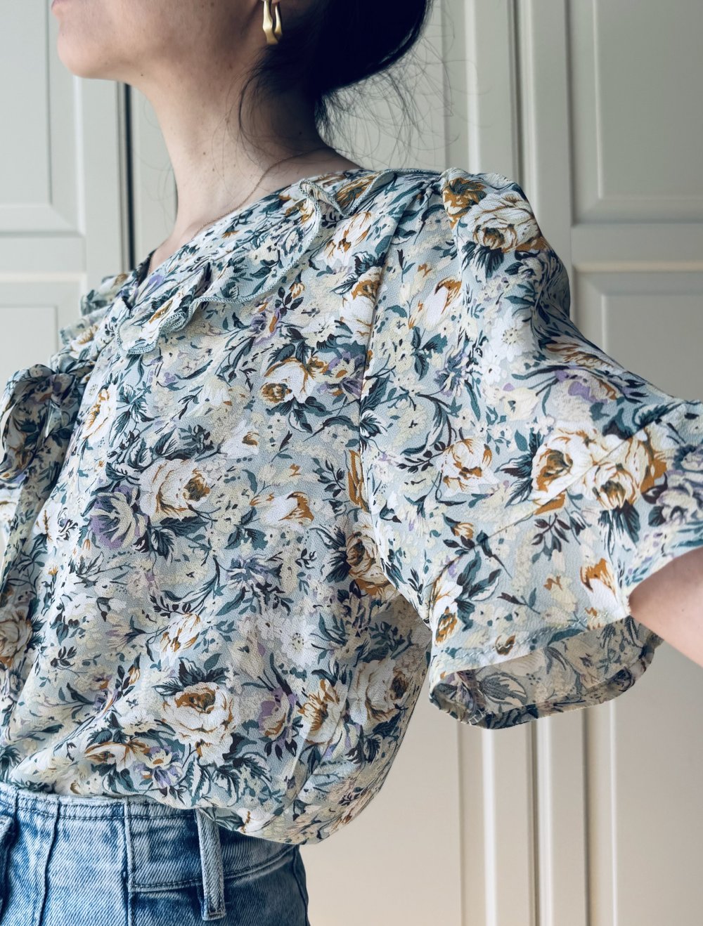 Pullover Bluse 2er Set Blumenmuster Weiß Größe XS