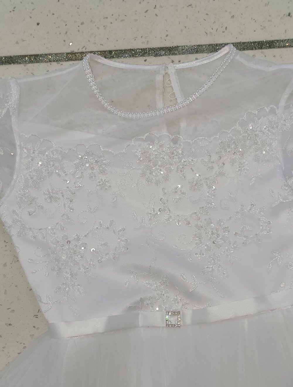 152 #Mädchen #Kommunion #Kleid #Schneeweiß #spitze #Stickerei #glitzer