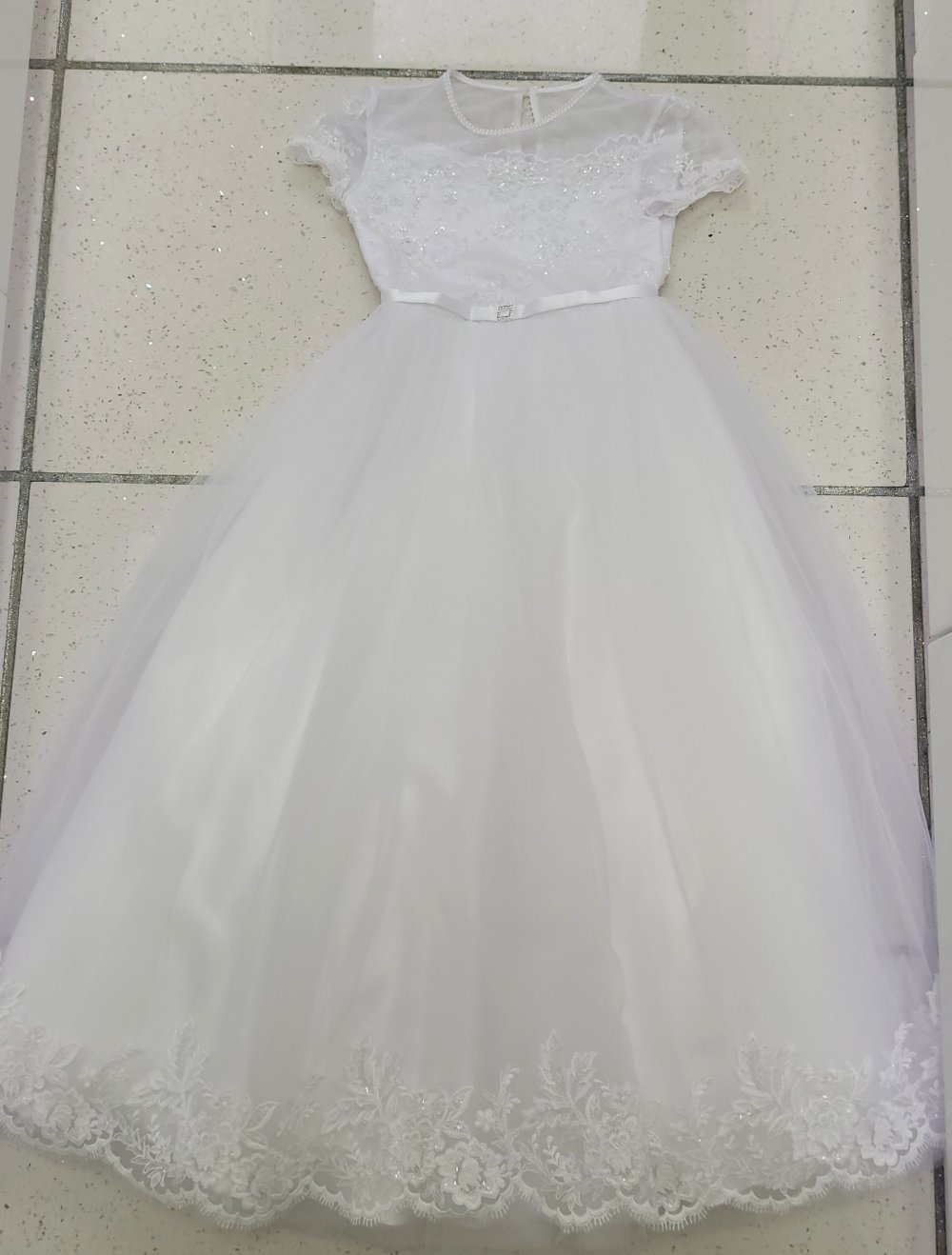 152 #Mädchen #Kommunion #Kleid #Schneeweiß #spitze #Stickerei #glitzer