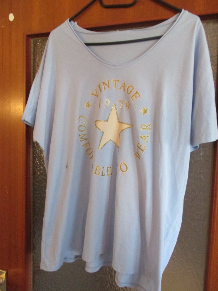 neues damen oberteil tshirt hellblau mit stern gr. xl 