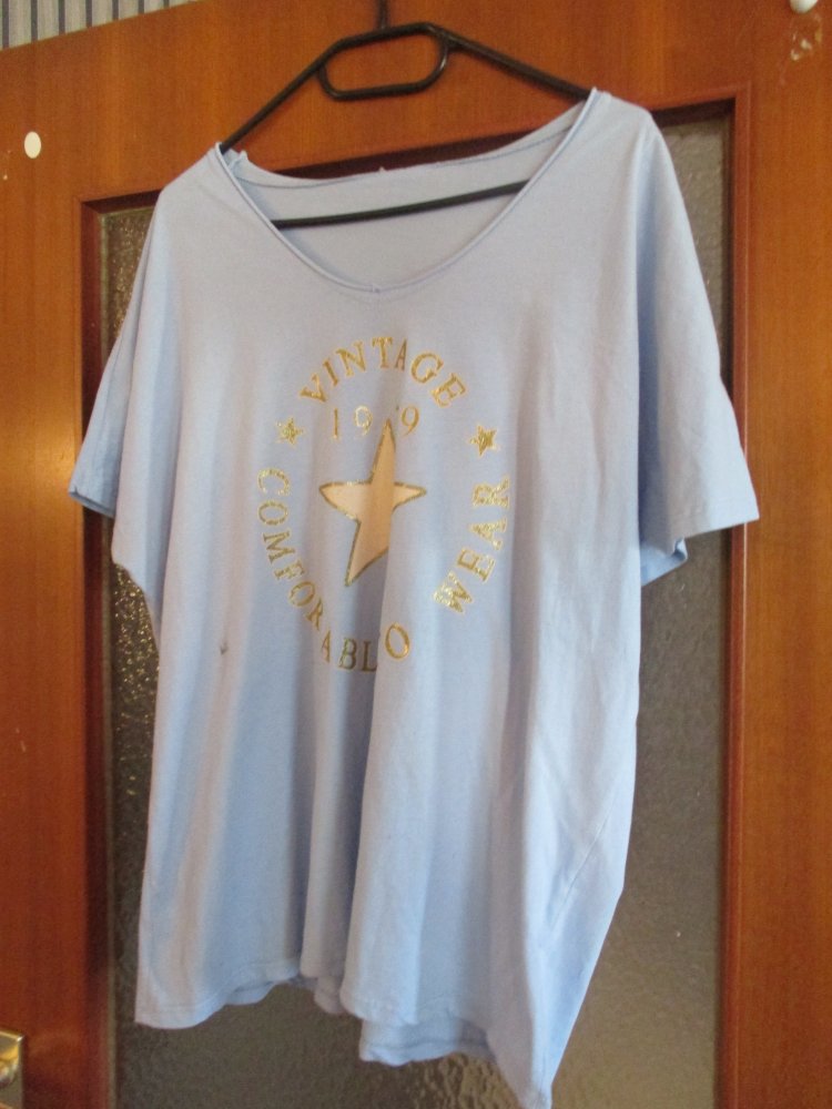 neues damen oberteil tshirt hellblau mit stern gr. xl 