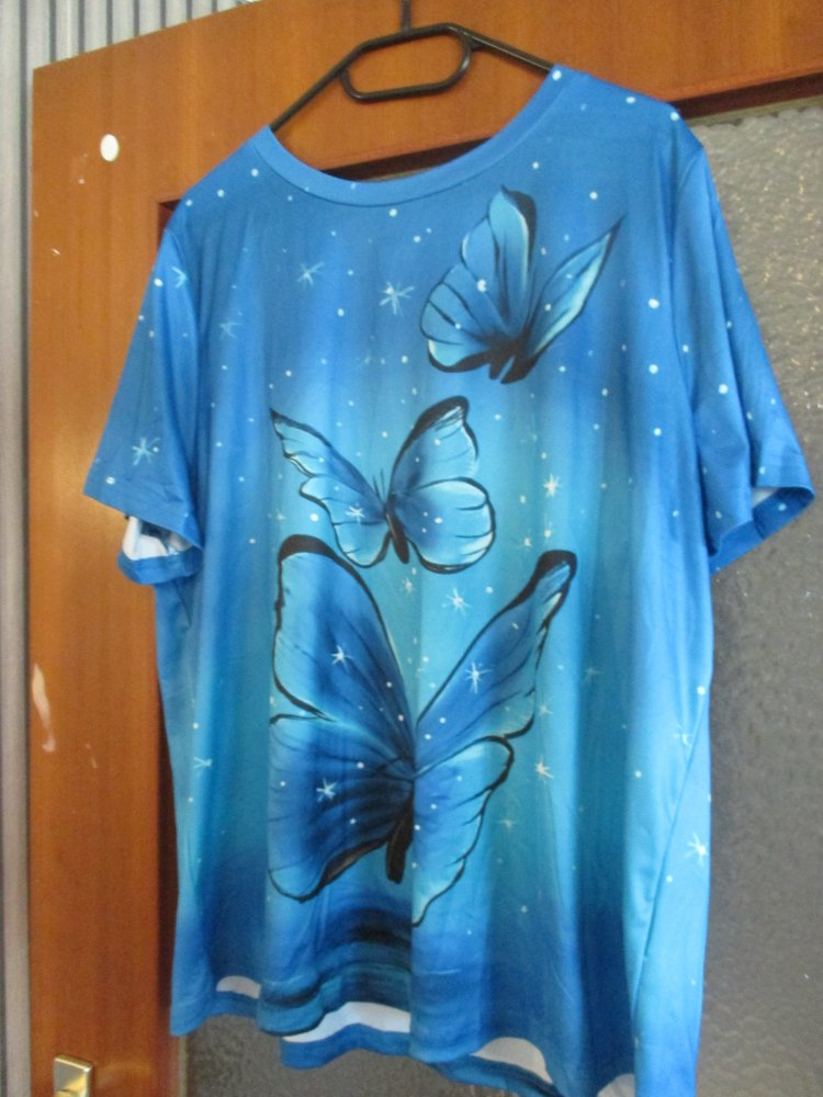 neues damen tshirt mit schmetterlingen farbe blau 