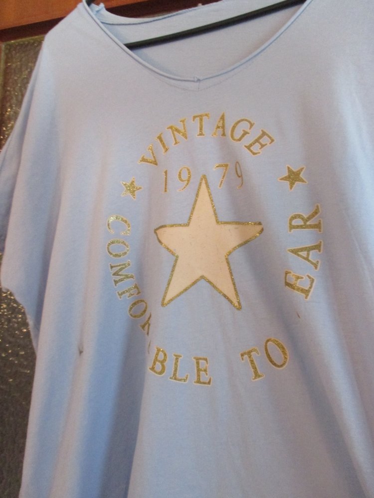 neues damen oberteil tshirt hellblau mit stern gr. xl 