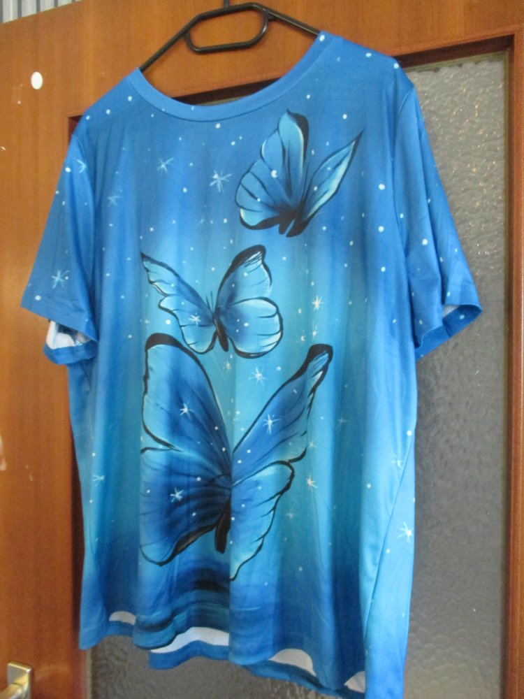 neues damen tshirt mit schmetterlingen farbe blau 