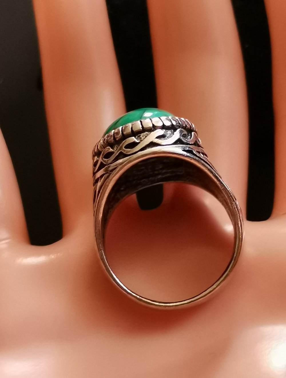 Herren Edelstahl Ring Grün Türkis Oval Gr.19