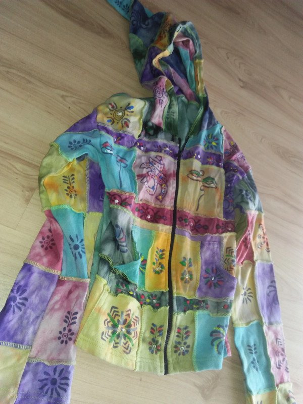 Nepal Hippie bunte Patchwork Optik Jacke Pulli Oberteil 36 S