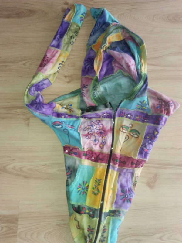 Nepal Hippie bunte Patchwork Optik Jacke Pulli Oberteil 36 S