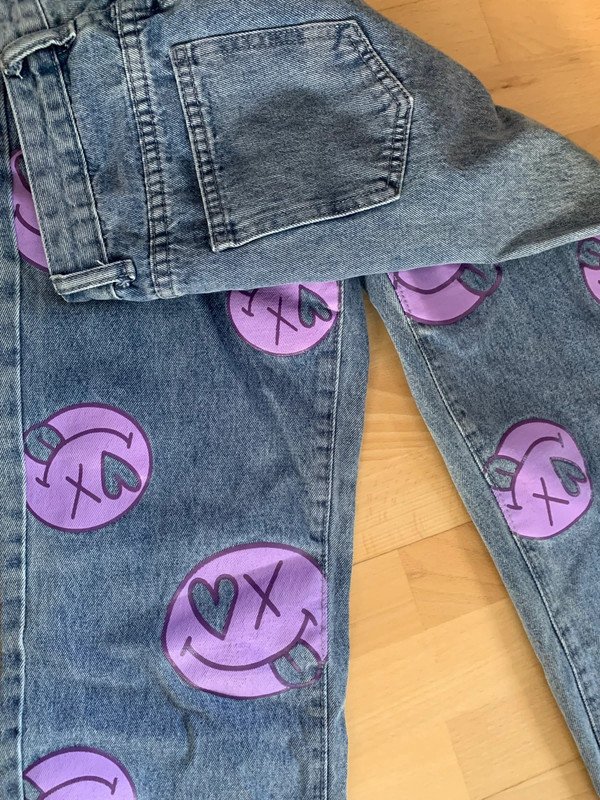 Hochsitzende Jeans Smiley Smilies Sexy und Witzig 34-36 xs