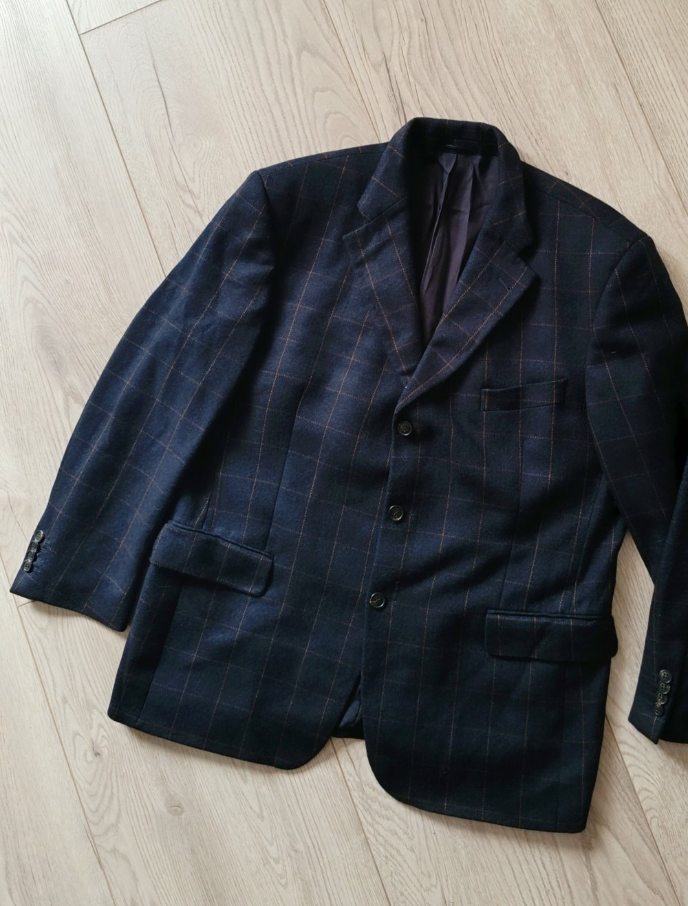 Premium Woll Sakko Reine Schnurwolle Blazer Mantel Karomuster Vintage Unisex Gr 42 44