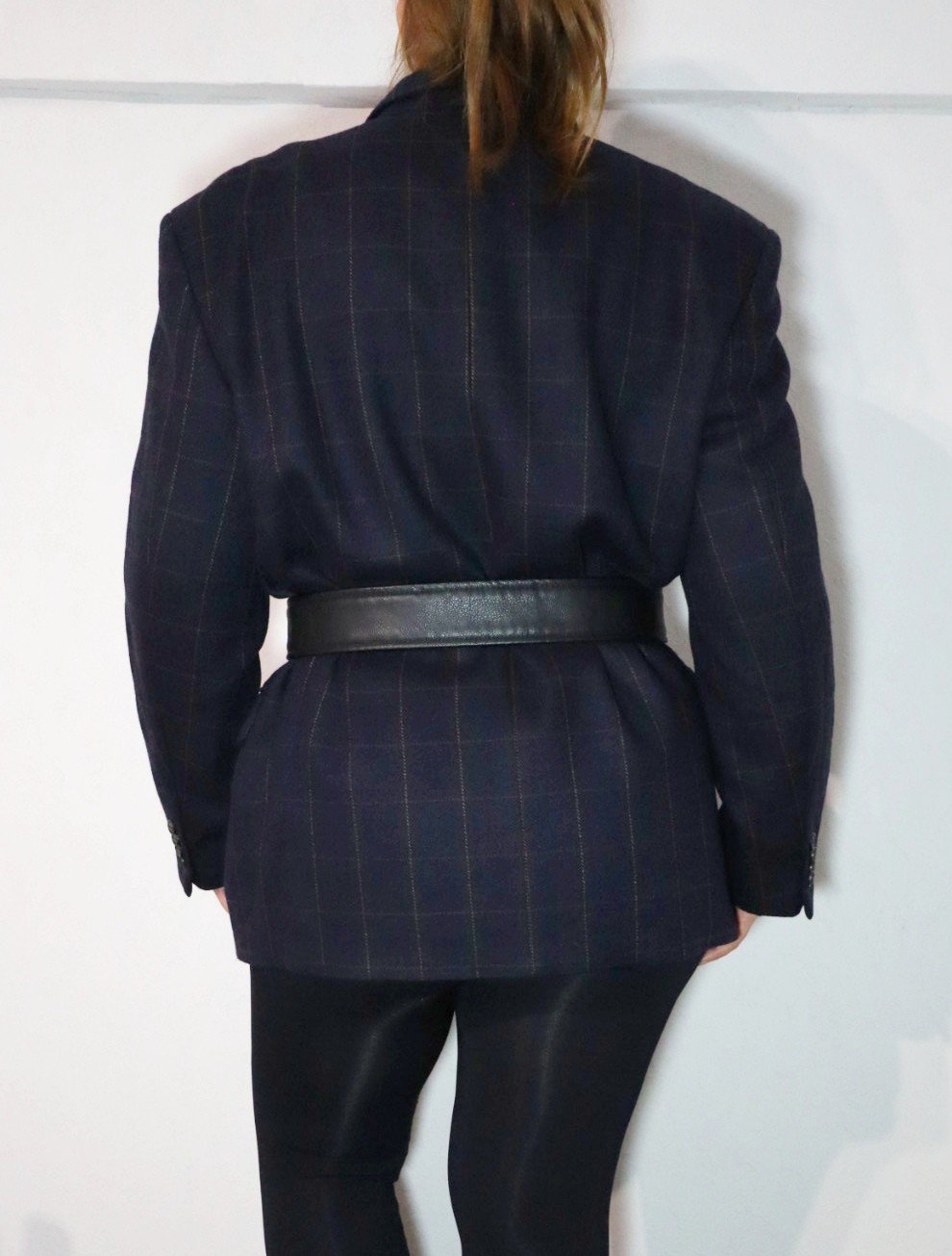 Premium Woll Sakko Reine Schnurwolle Blazer Mantel Karomuster Vintage Unisex Gr 42 44