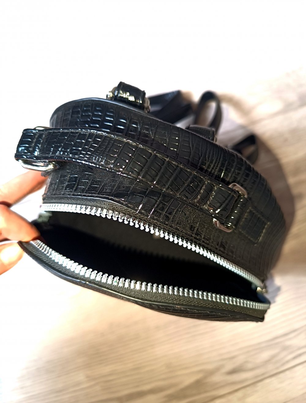 Mini Rucksack Kroko Lack Look Glänzend Neu