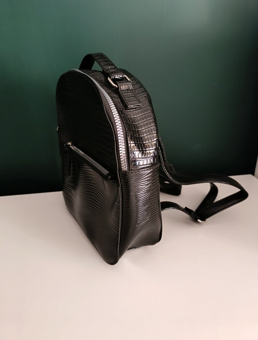 Mini Rucksack Kroko Lack Look Glänzend Neu