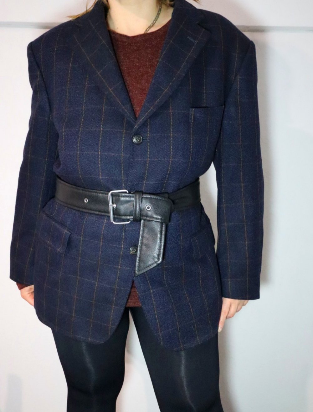 Premium Woll Sakko Reine Schnurwolle Blazer Mantel Karomuster Vintage Unisex Gr 42 44