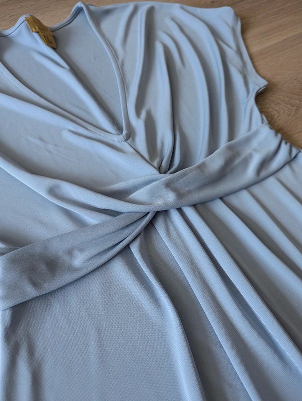 Kleid Hellblau V-Ausschnitt Midikleid Hochzeit Feier Brautjungfer