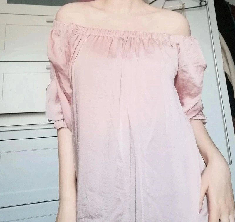 Wunderschöne Off Schoulder schulterfrei pastel rosa blogger style lange Bluse