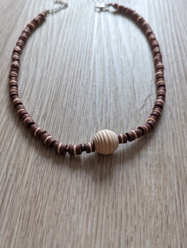 Polymer Ton Perlen Kette mit braunen Erdtönen und Holzperle