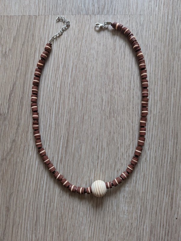 Polymer Ton Perlen Kette mit braunen Erdtönen und Holzperle