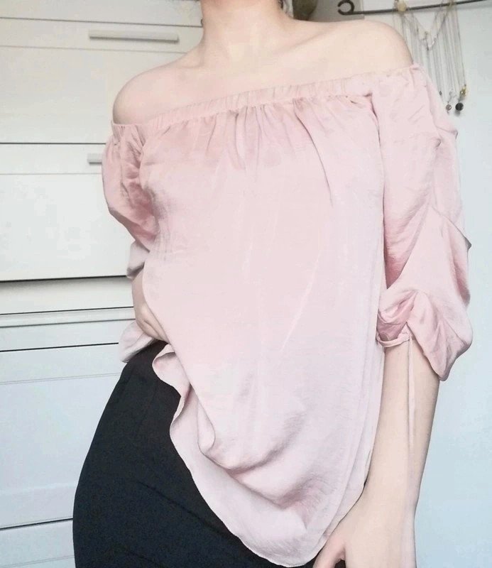 Wunderschöne Off Schoulder schulterfrei pastel rosa blogger style lange Bluse