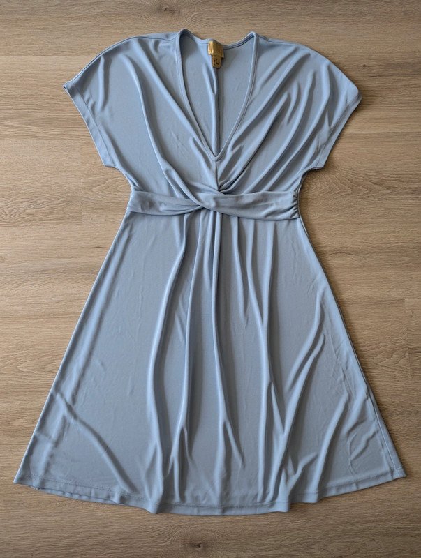 Kleid Hellblau V-Ausschnitt Midikleid Hochzeit Feier Brautjungfer