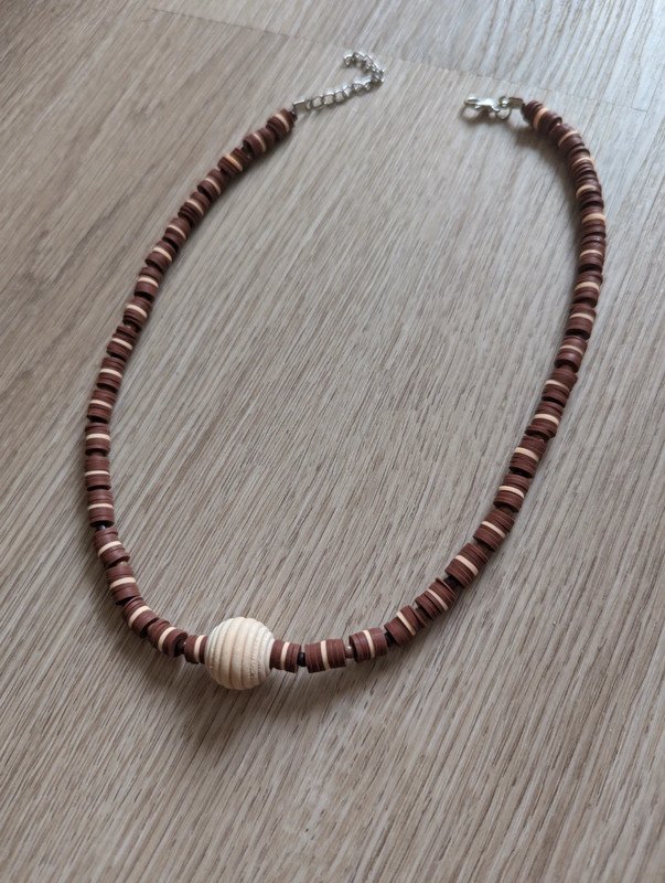 Polymer Ton Perlen Kette mit braunen Erdtönen und Holzperle
