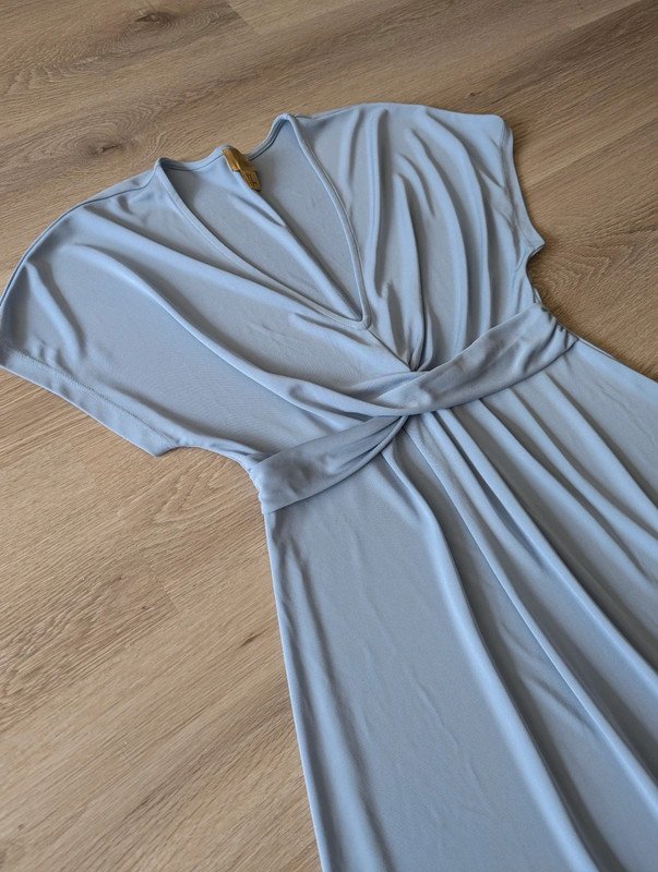 Kleid Hellblau V-Ausschnitt Midikleid Hochzeit Feier Brautjungfer