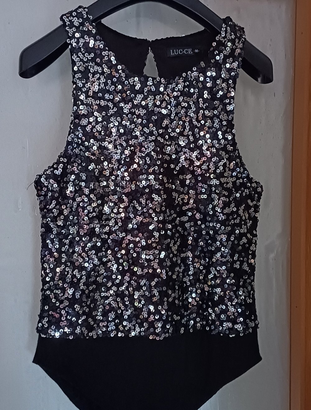 Pailletten Body schwarz M Glitzer