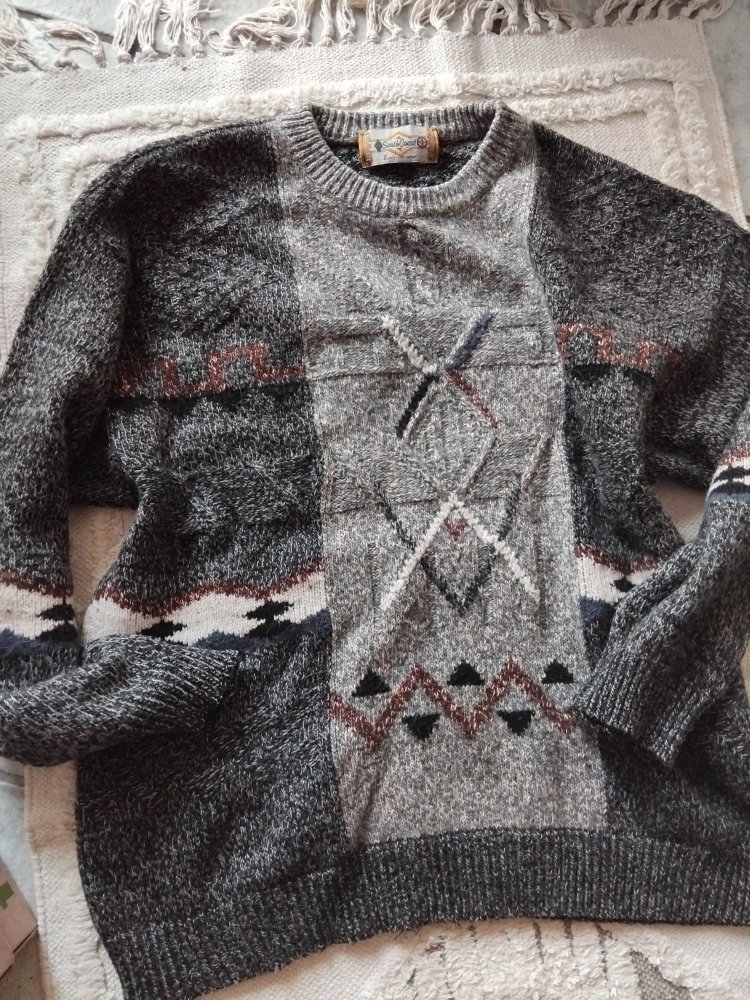 Vintage Pullover Oversized Unisex Wolle Ethno Hippie Öko
