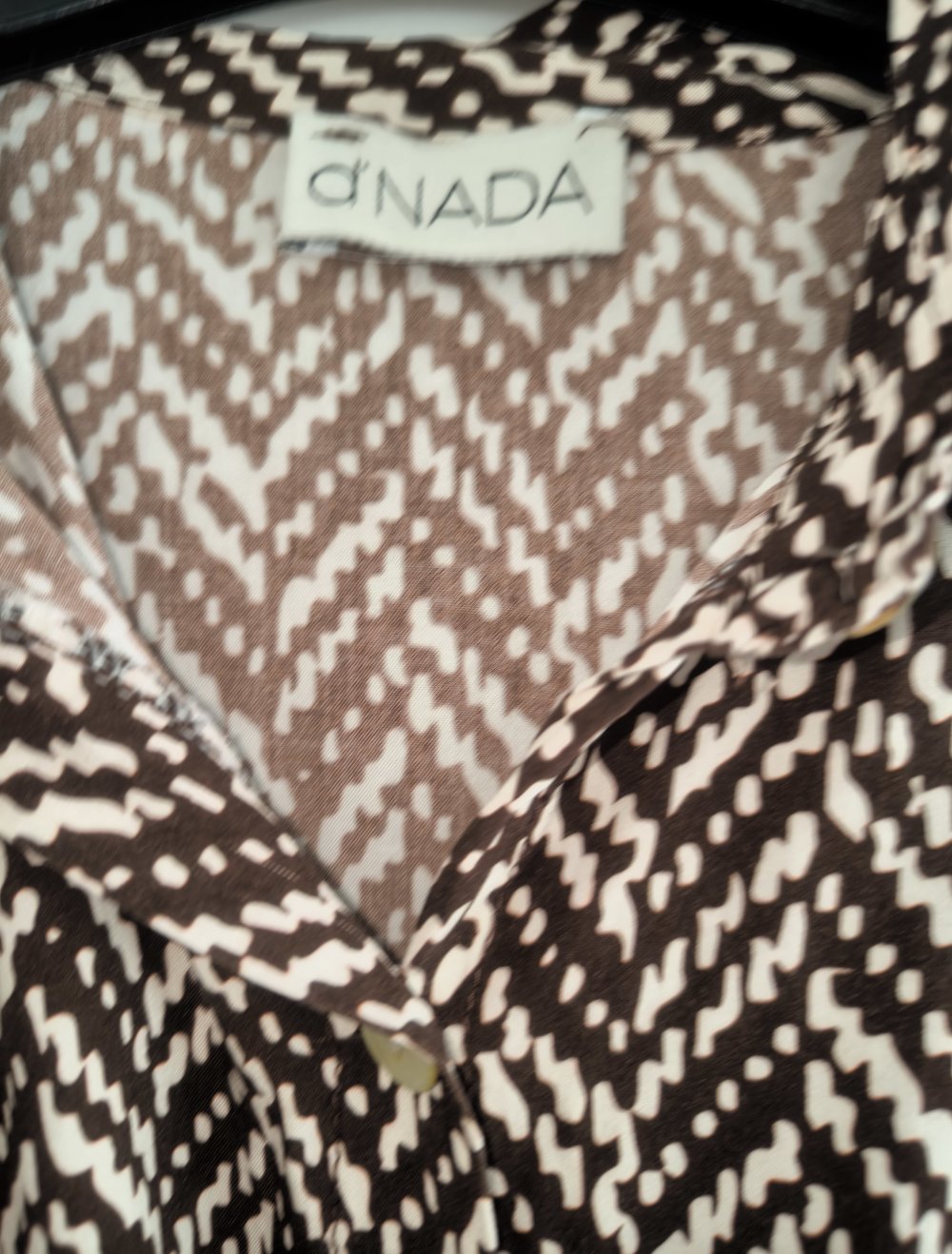 d'Nada Hemdkleid Midi zum Binden Braun Weiß 100% Viskose Gr.S 3/4 Ärmel