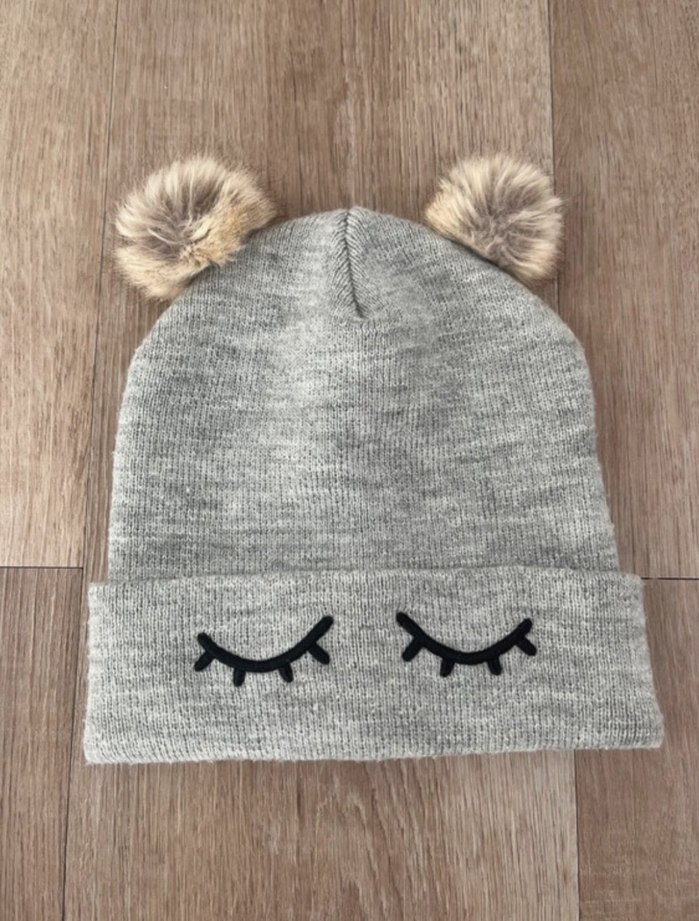 Mütze Kopfbedeckung H&M grau Teddy mit Gesicht 134/152