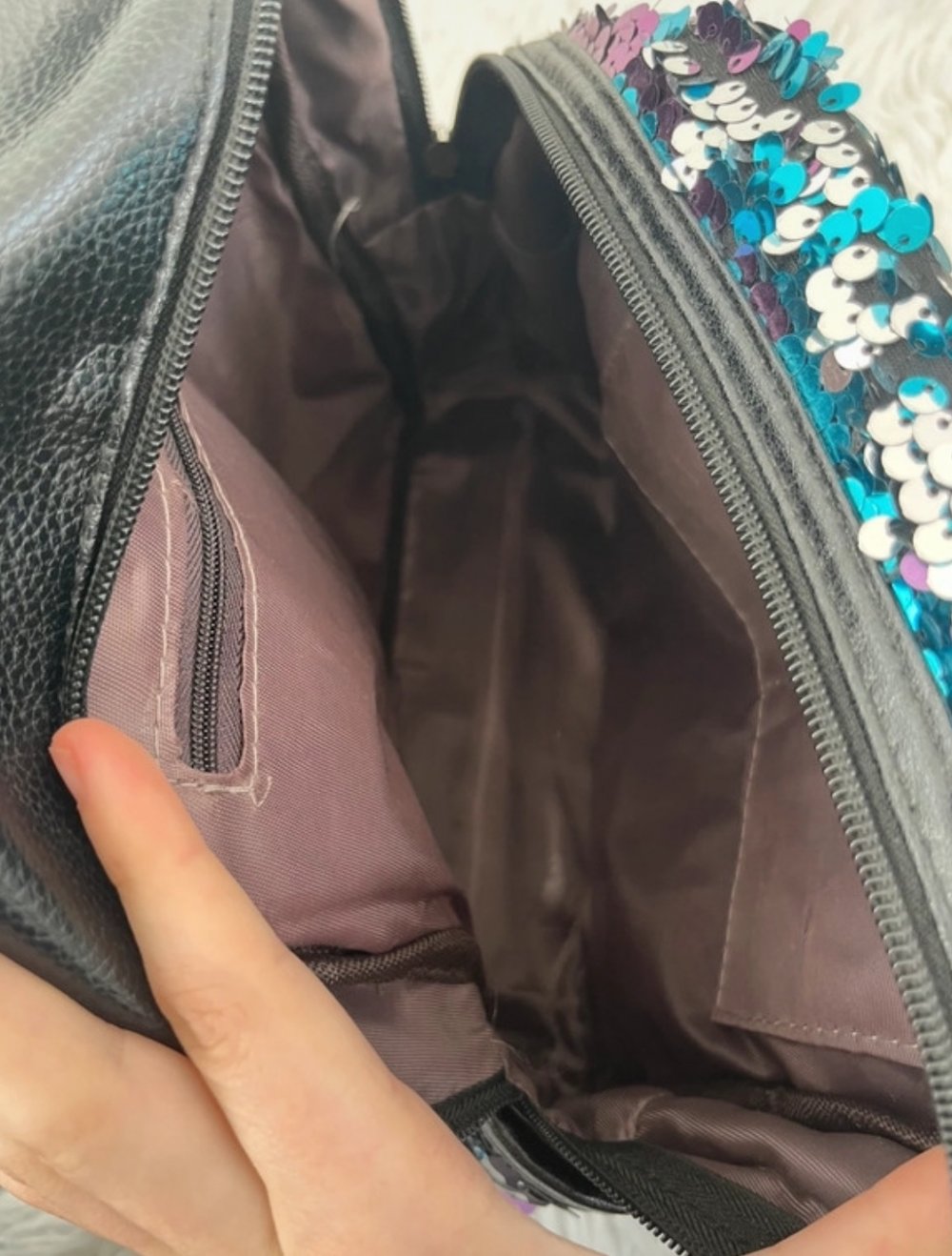 Rucksack Rucksäcke Schwarz Silber bunt Pailletten Kunstleder