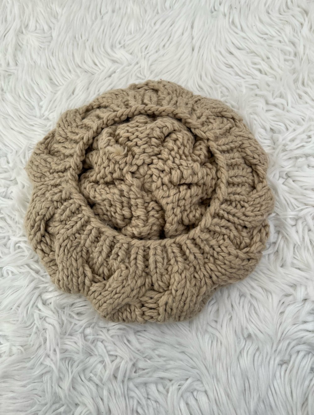 Barett Mütze Baskenmütze mit Pompom hellbraun