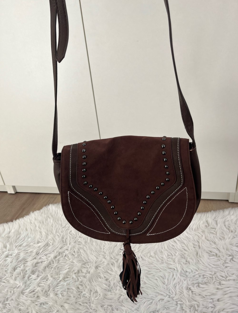 Only Tasche Schultertasche Umhängetasche braun Silber