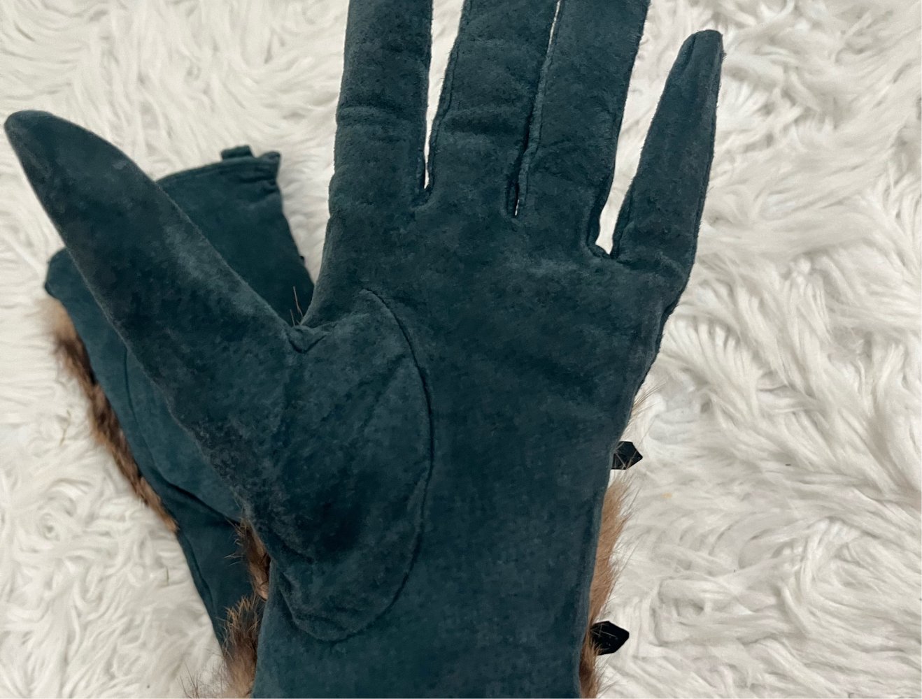 Handschuhe blau Fell braun schwarz Polyester in L
