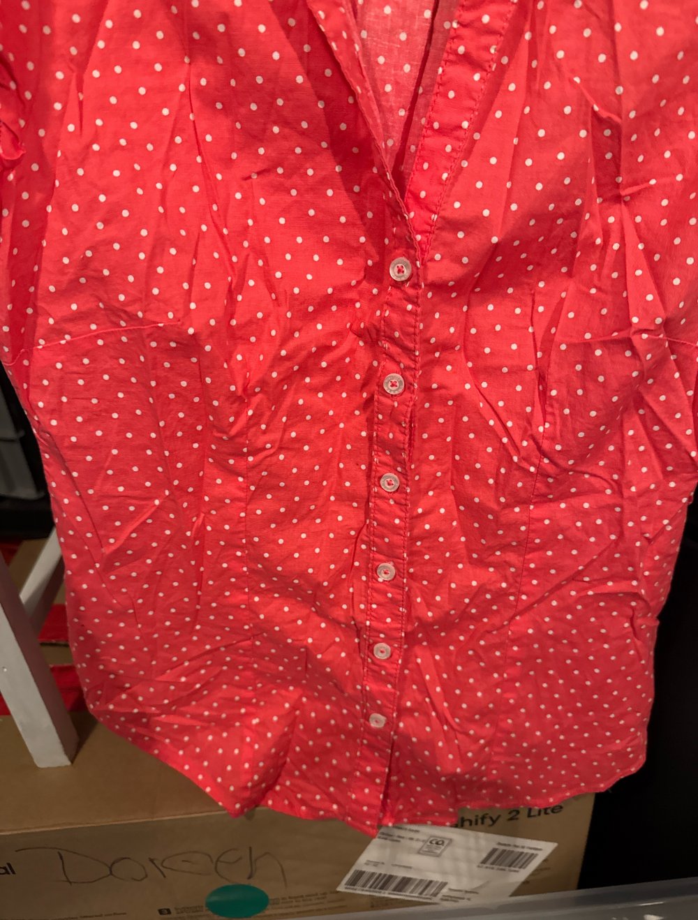 schöne Pink/rot gepunktete Bluse S
