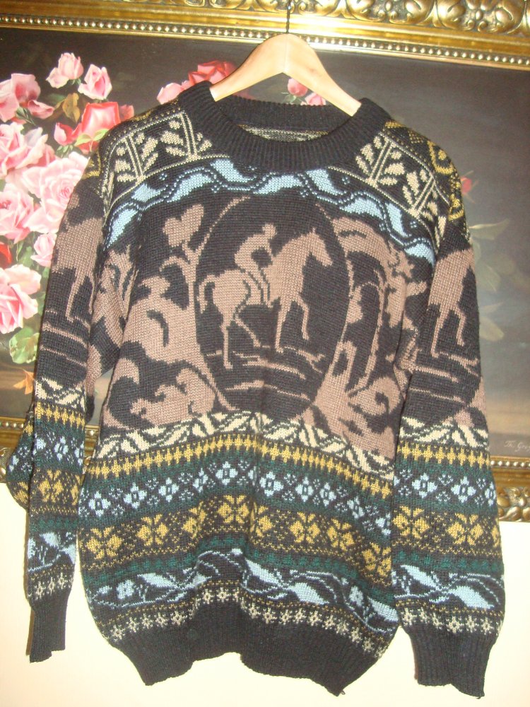 Vintage Pullover -Reitermotiv Gr.38/40