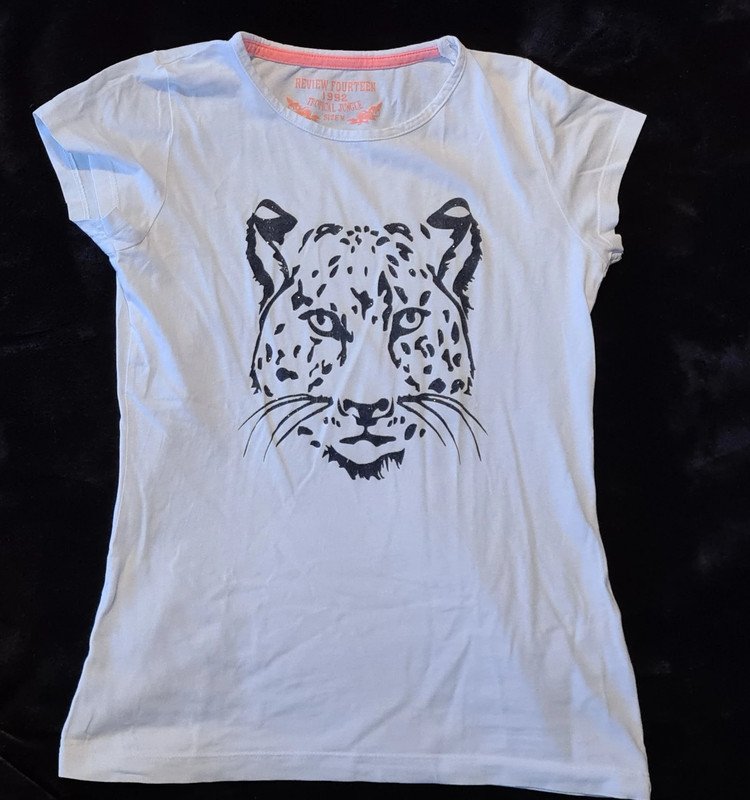Weißes T-Shirt (Größe M) von Review Fourteen mit Glitzer-Aufdruck