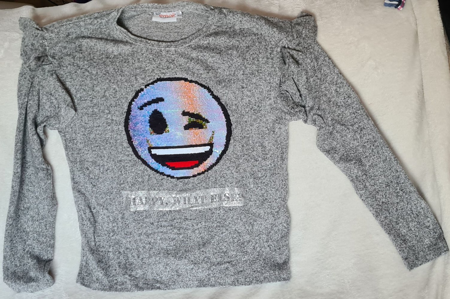 Grau-meliertes Longsleeve-Shirt von emoji mit Wende-Pailletten