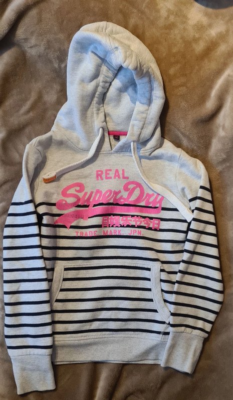 Hellgrau-schwarz gestreifter Hoodie von Super Dry Größe L